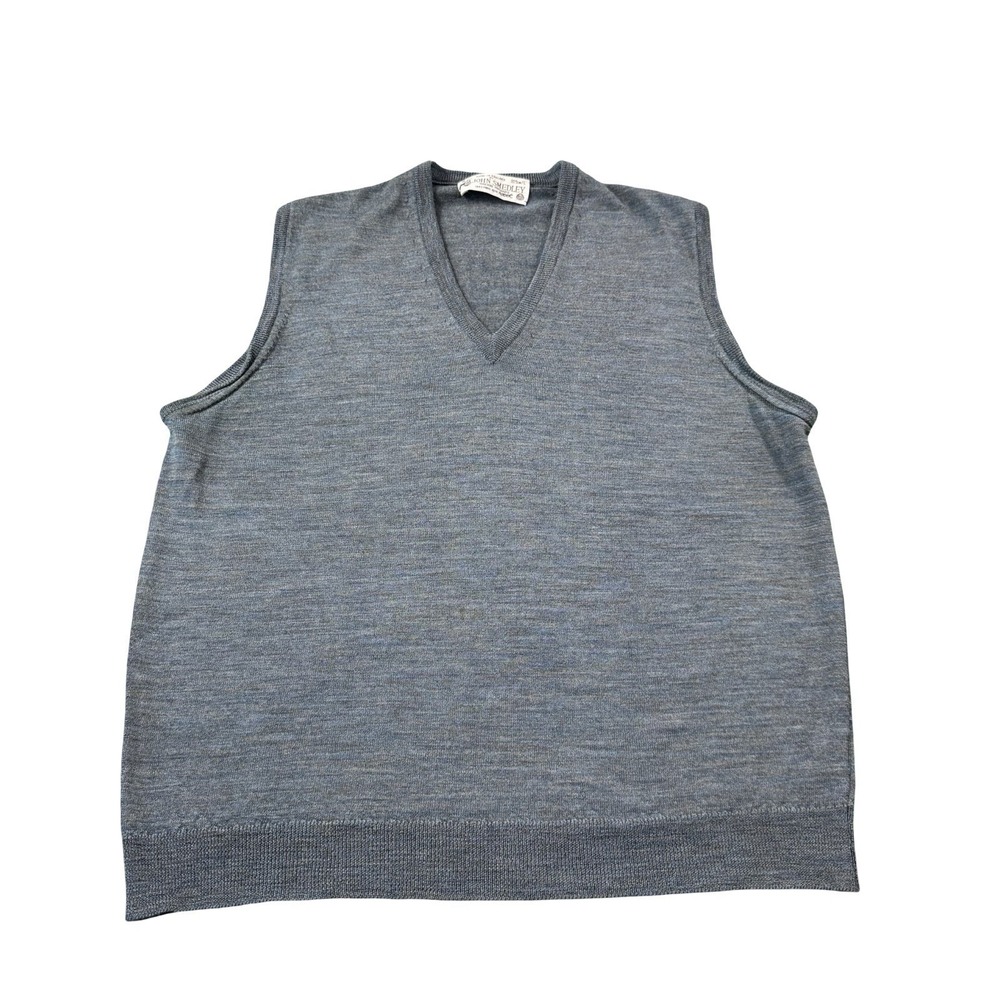 John Smedley Blue Brown Pure Wool England Mens Sweater Vest Size L